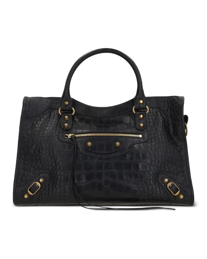 Balenciaga Mittelgroße Le City Tote Bag mit Kroko-Prägung - Schwarz Schwarz