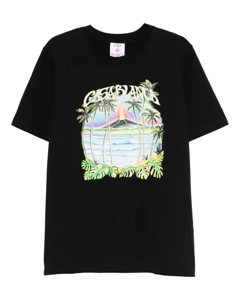 Casablanca Paris T-Shirt mit tropischem Palmen-Print - Schwarz Schwarz