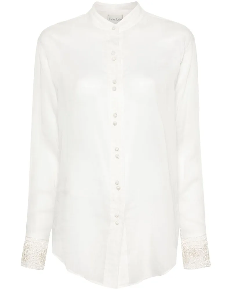 forte_forte Langarmshirt mit Häkeldetail - Weiß Weiß