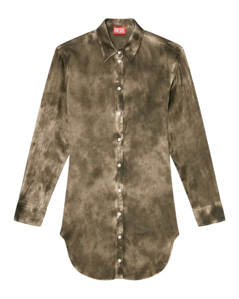 Diesel long shirt in logo-jacquard crinkled satin - Braun Braun