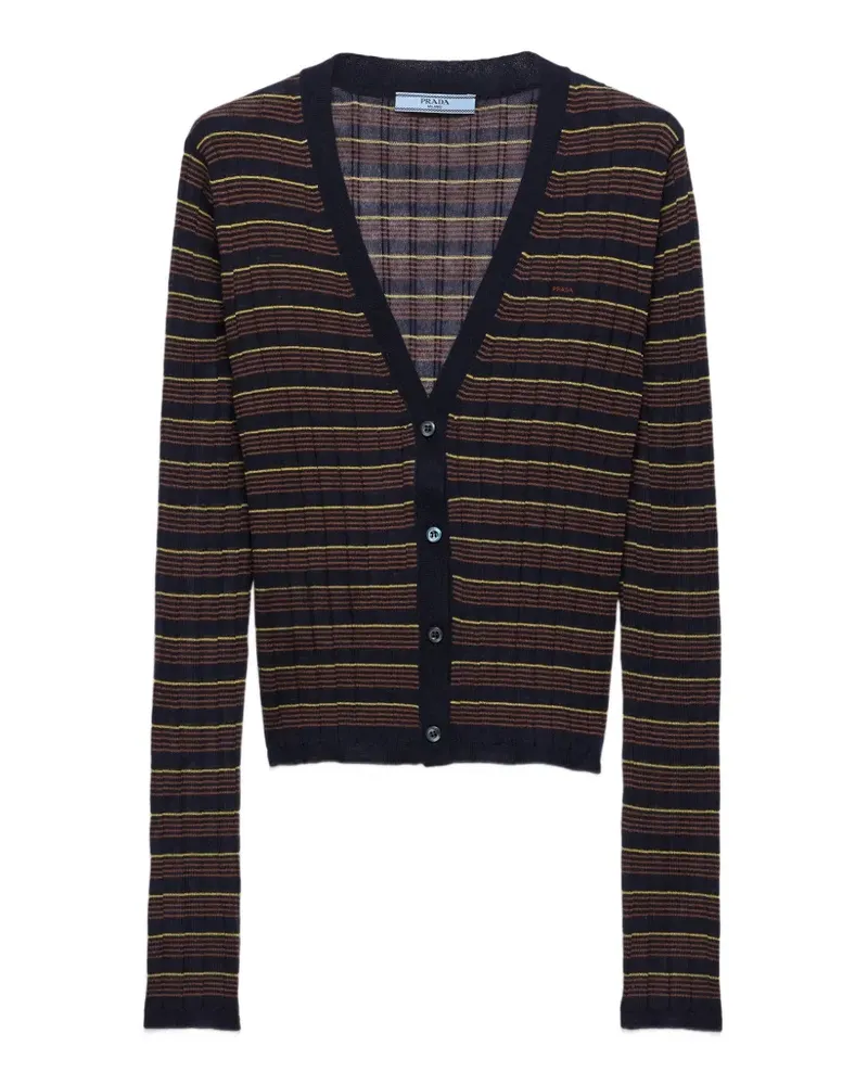 Prada Gestreifter Cardigan aus Kaschmir und Seide - Blau Blau
