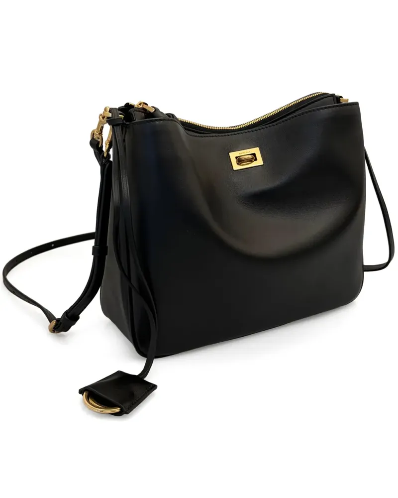 Balenciaga Kleine Schultertasche mit Logo-Schild - Schwarz Schwarz