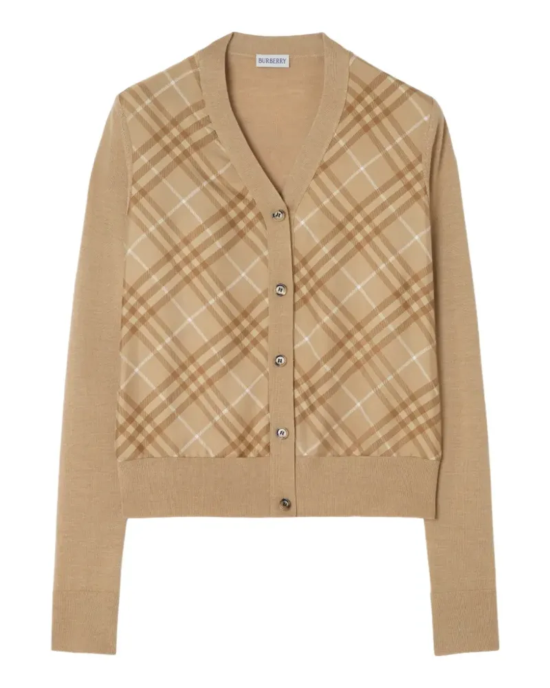 Burberry Check panel wool silk cardigan - Nude Nude