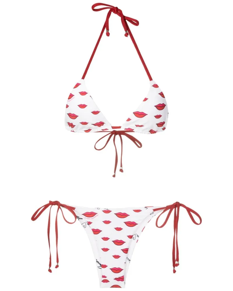 Amir Slama Triangel-Bikini mit Lippen-Print - Weiß Weiß