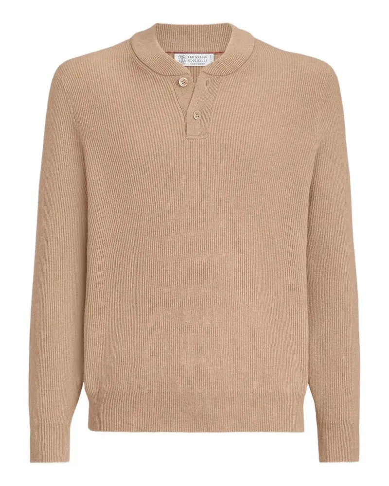 Brunello Cucinelli Pullover aus englischem Kaschmir mit Henley-Kragen - Nude Nude