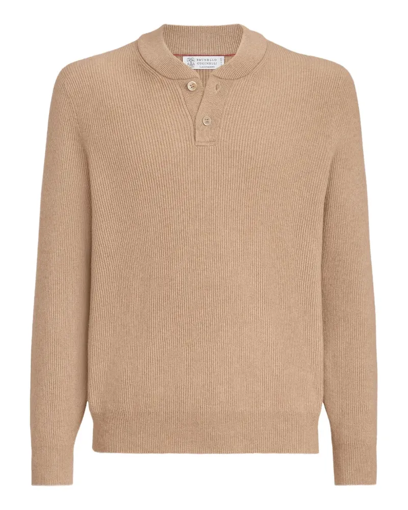 Brunello Cucinelli Pullover aus englischem Kaschmir mit Henley-Kragen - Nude Nude