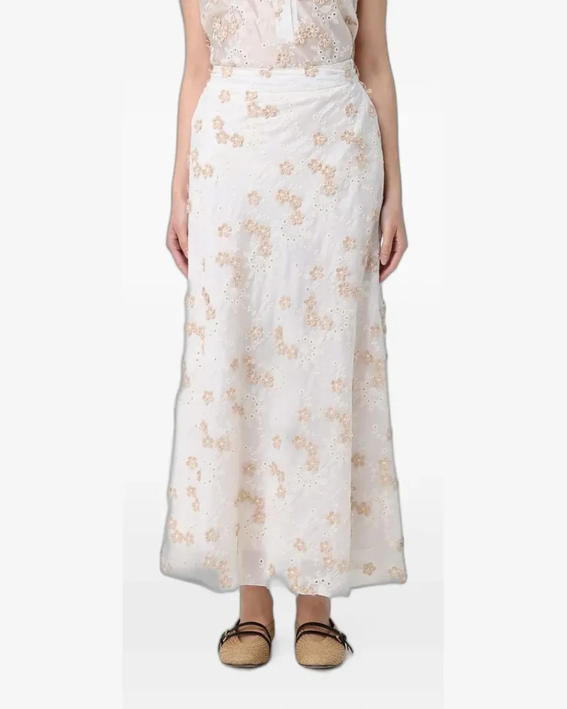 Hanita floral-embroidered flared skirt - Nude Nude