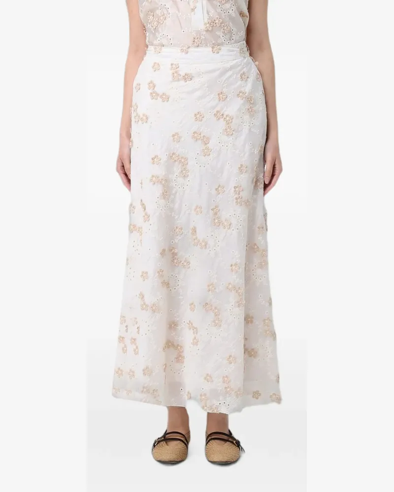 Hanita floral-embroidered flared skirt - Nude Nude