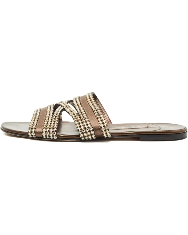 Gina crystal-embellished leather flat sandals - Braun Braun