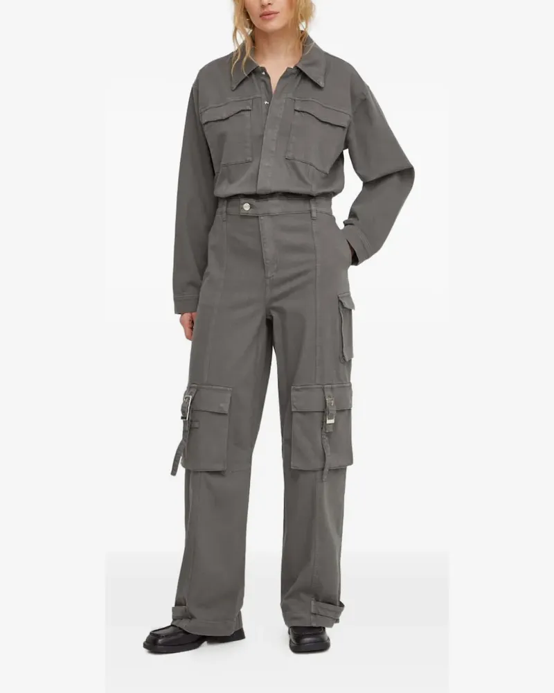 Gestuz point-collar chest-pocket jumpsuit - Grau Grau