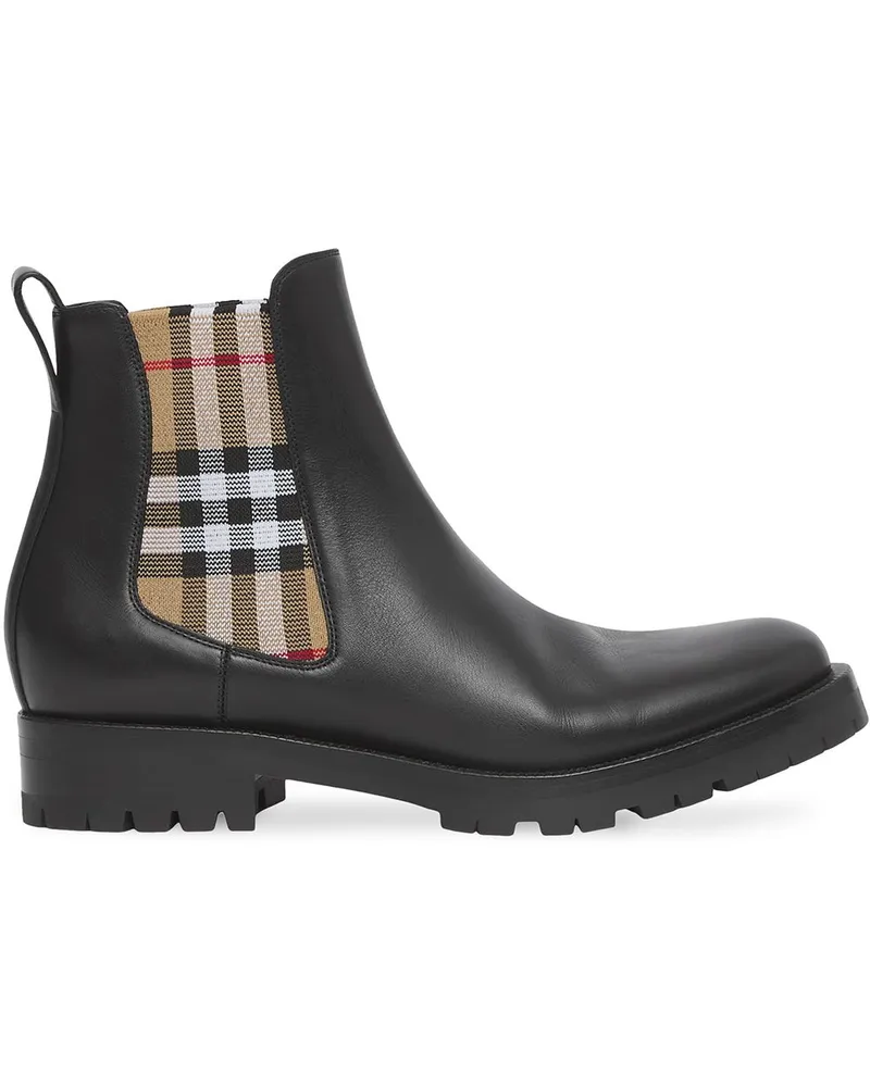 Burberry Chelsea-Boots mit kariertem Einsatz - Schwarz Schwarz