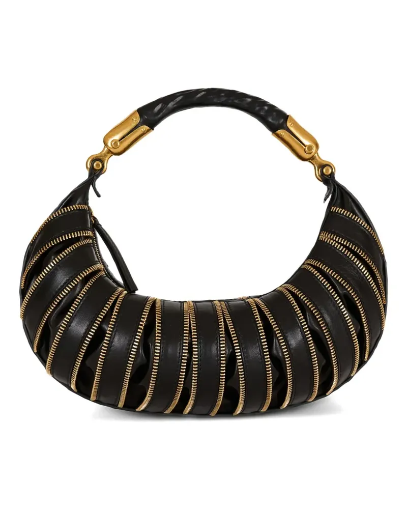 Balmain Mittelgroße Ebene Schultertasche mit Reißverschluss - Schwarz Schwarz
