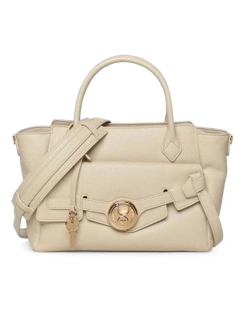 Moschino logo-plaque pebbled tote bag - Nude Nude