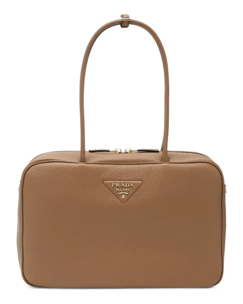 Prada logo-plaque shoulder bag - Nude Nude