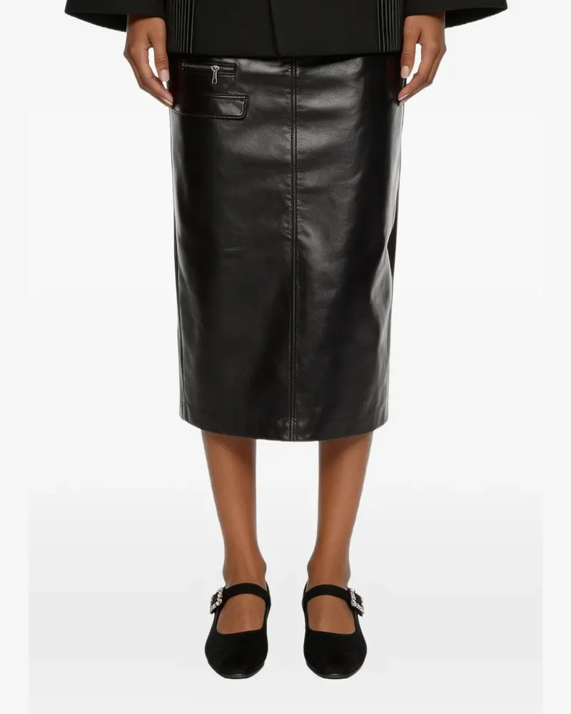 SITUATIONIST zip-pocket leather midi skirt - Schwarz Schwarz