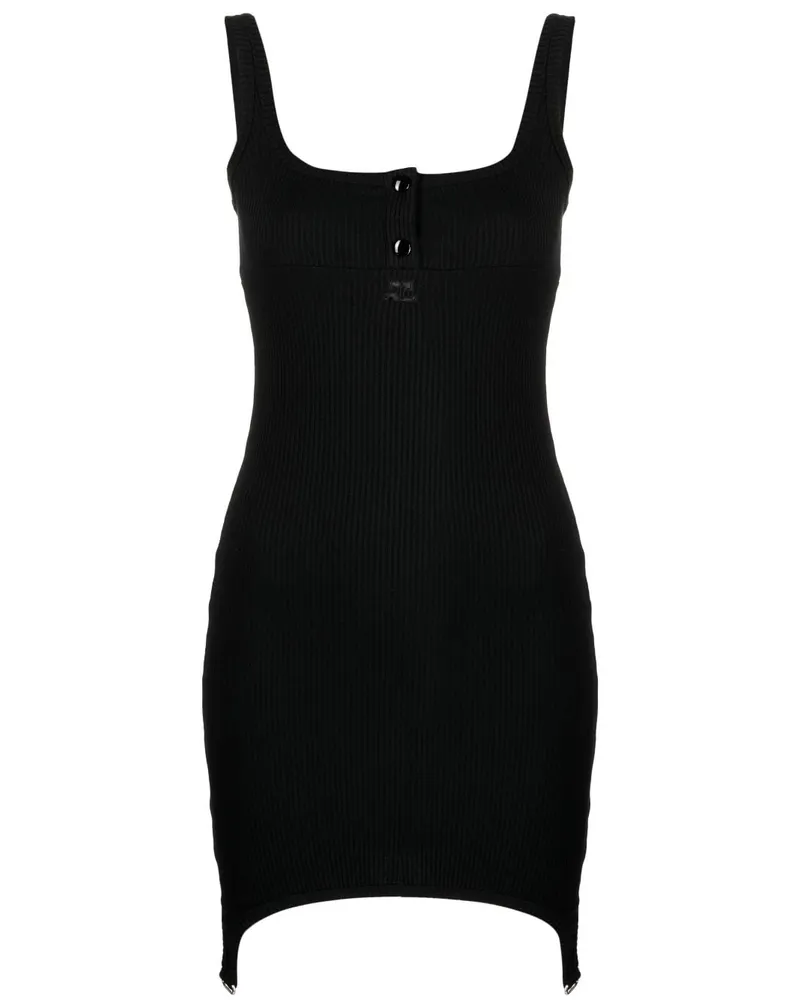 Courrèges Geripptes Minikleid mit Knopfdetail - Schwarz Schwarz