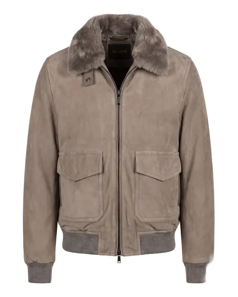 MOORER Antenore shearling-collar suede jacket - Braun Braun
