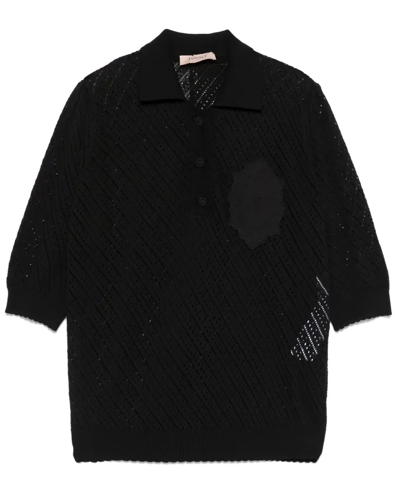 Twin-Set Poloshirt mit Logo-Patch - Schwarz Schwarz