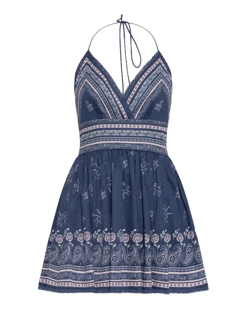 LoveShackFancy Arletta Minikleid mit Blumenprint - Blau Blau