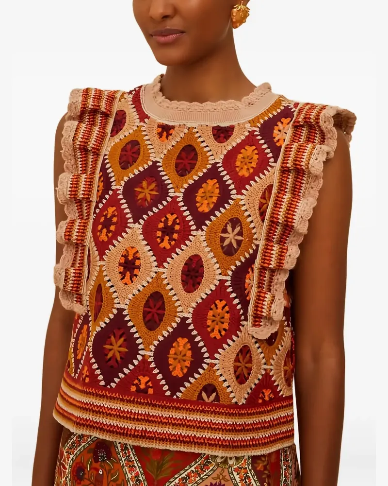 FARM Rio ruffled crochet vest - Nude Nude