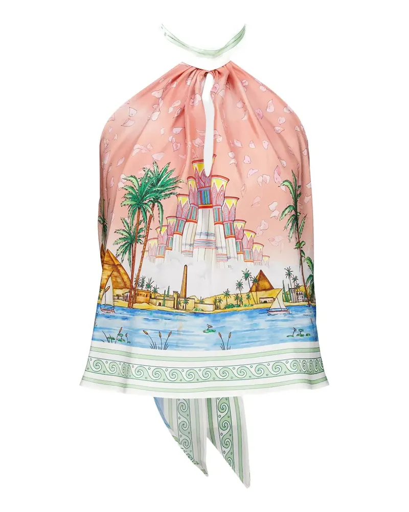 Casablanca Paris graphic-print halterneck top - Rosa Rosa