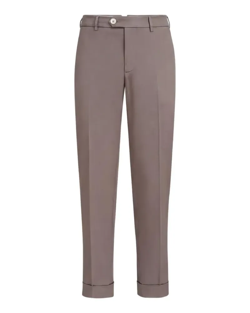 Brunello Cucinelli Italia Fit pressed-crease turn-up cotton trousers - Braun Braun