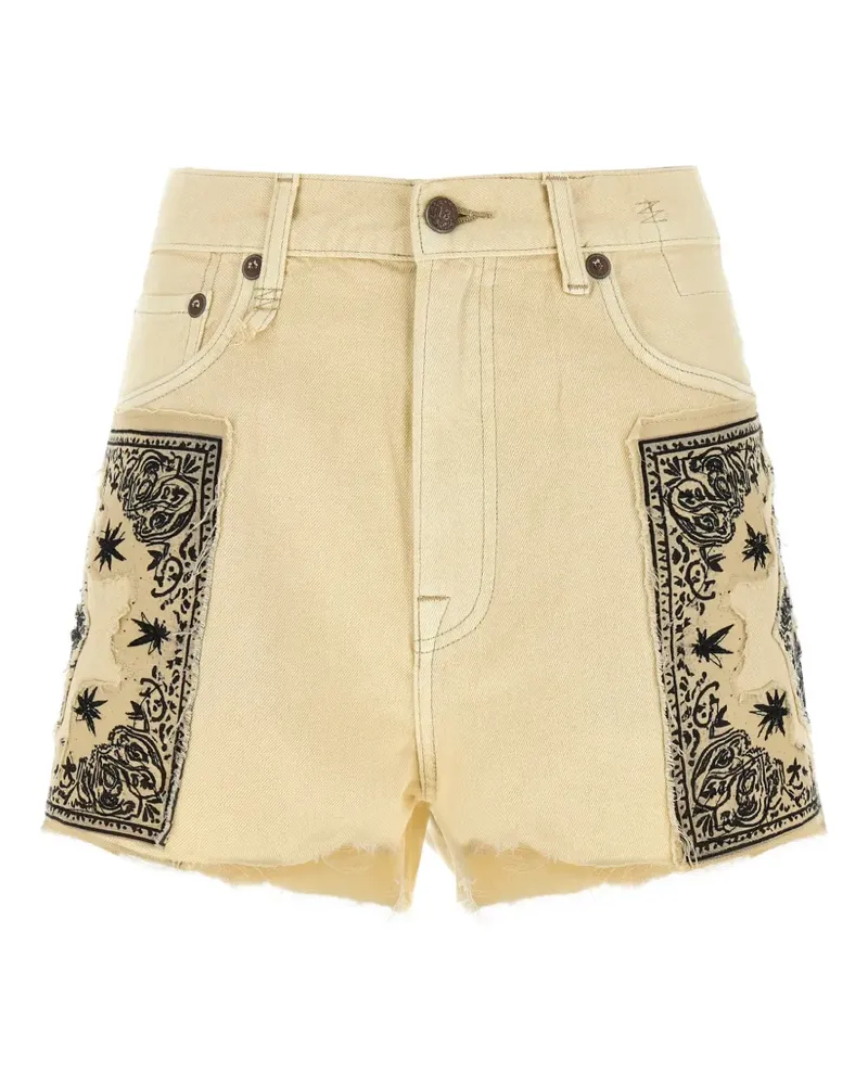 R13 bandana-appliqué frayed shorts - Nude Nude