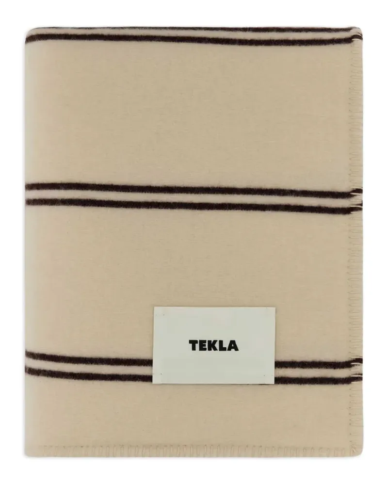 TEKLA Gestreifte Decke mit Stickerei - Nude Nude