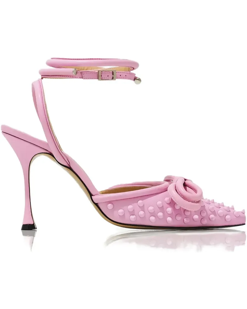 Mach & Mach 100mm studded bow-embellished leather pumps - Rosa Rosa