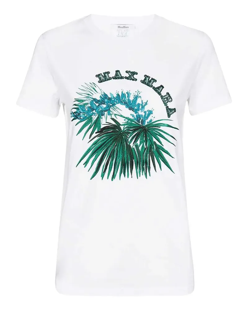 Max Mara T-Shirt mit aufgestickter Blume - Weiß Weiß
