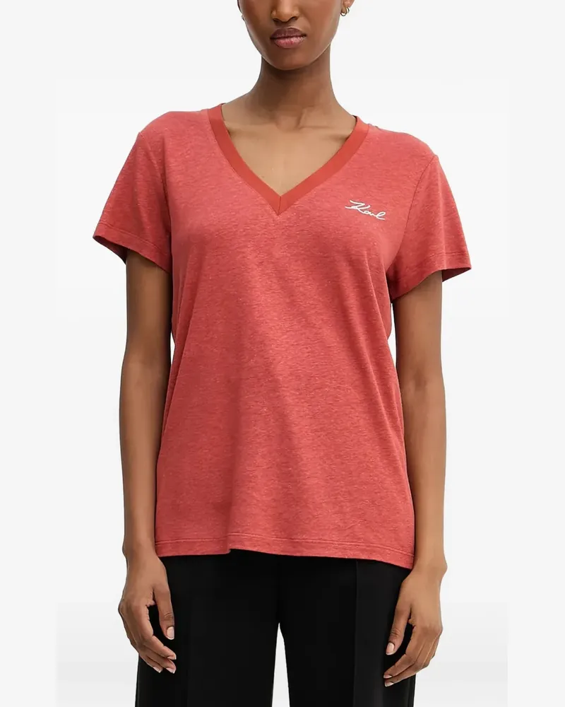Karl Lagerfeld T-Shirt mit V-Ausschnitt - Rot Rot