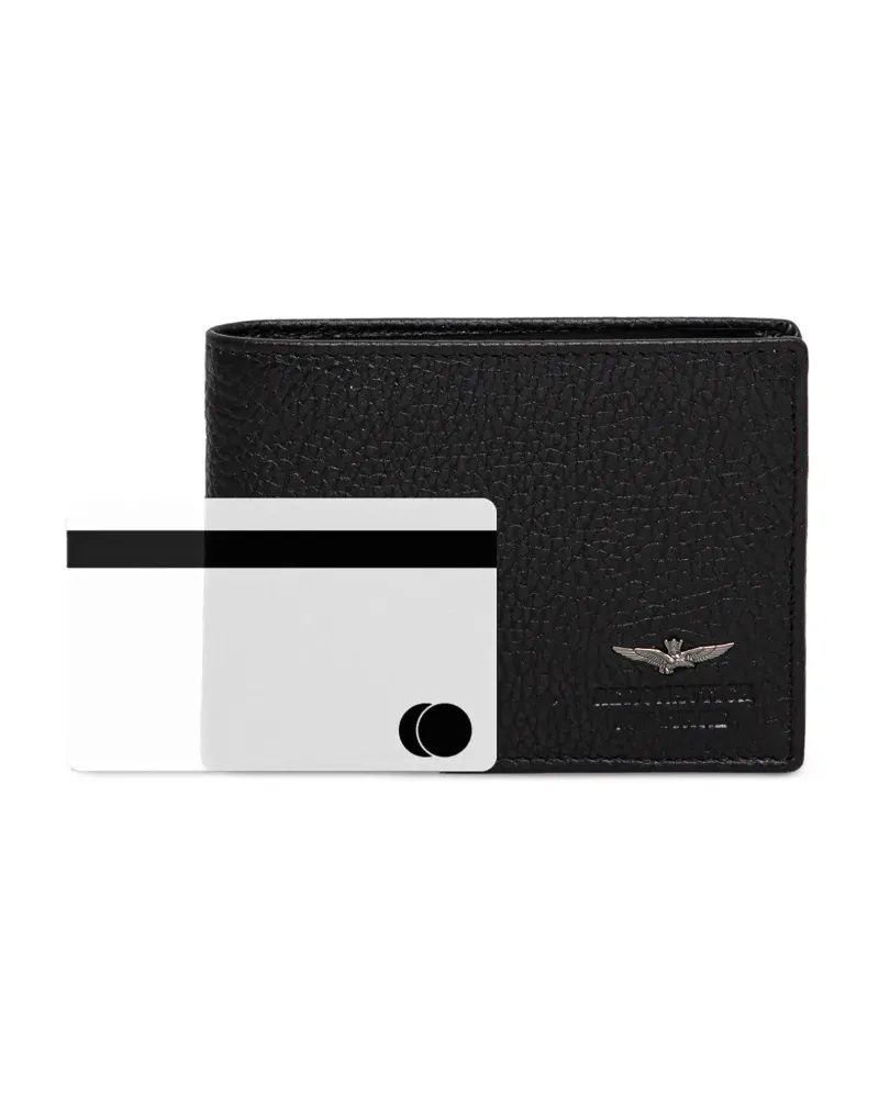 Aeronautica Militare logo-plaque bifold wallet - Schwarz Schwarz