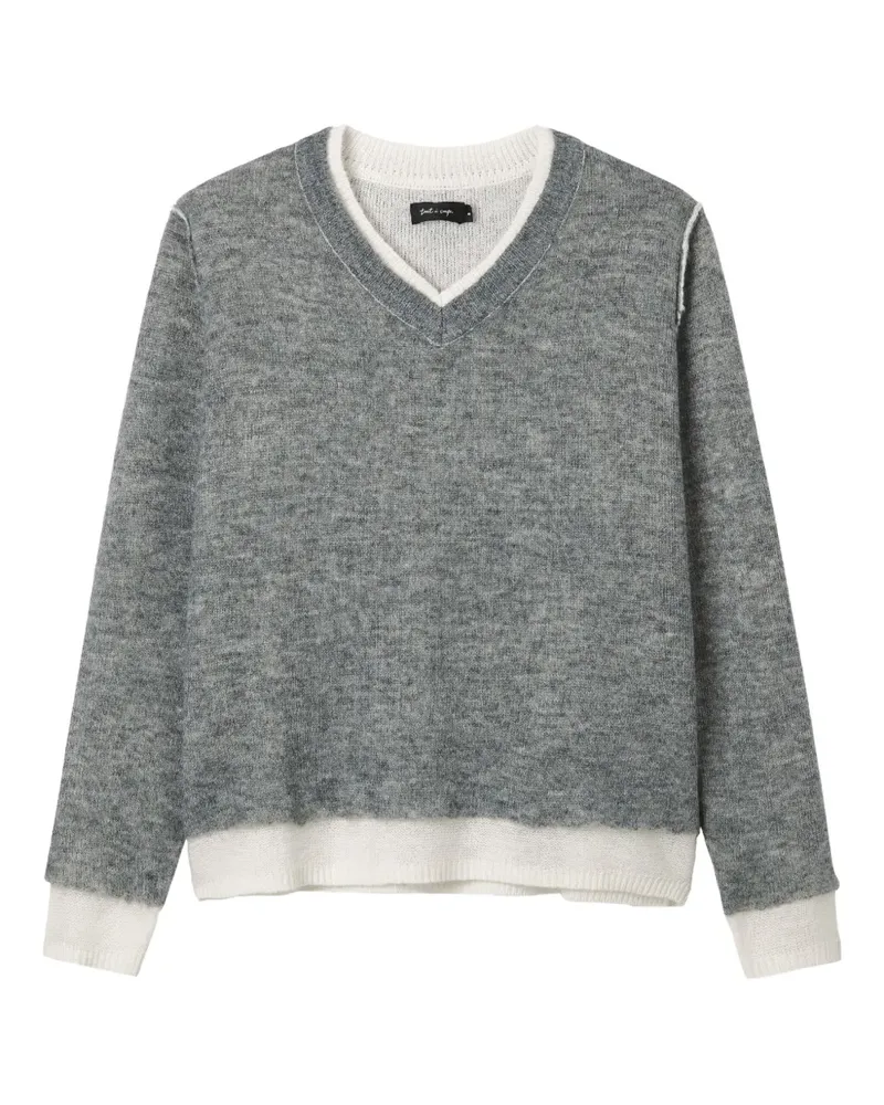 Tout a Coup Ungesäumter Pullover mit V-Ausschnitt - Grau Grau