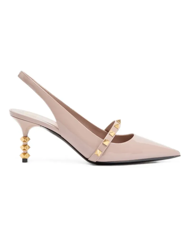 Valentino Garavani Rockstud slingback pumps with patent leather sculptural heel - Rosa Rosa