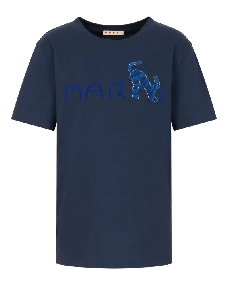 Marni T-Shirt mit beflocktem Logo - Blau Blau