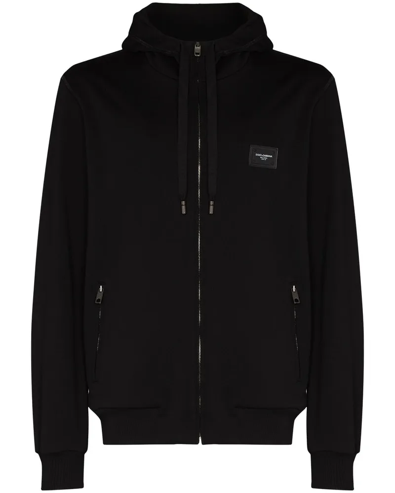 Dolce & Gabbana Kapuzenjacke mit Logo-Schild - Schwarz Schwarz