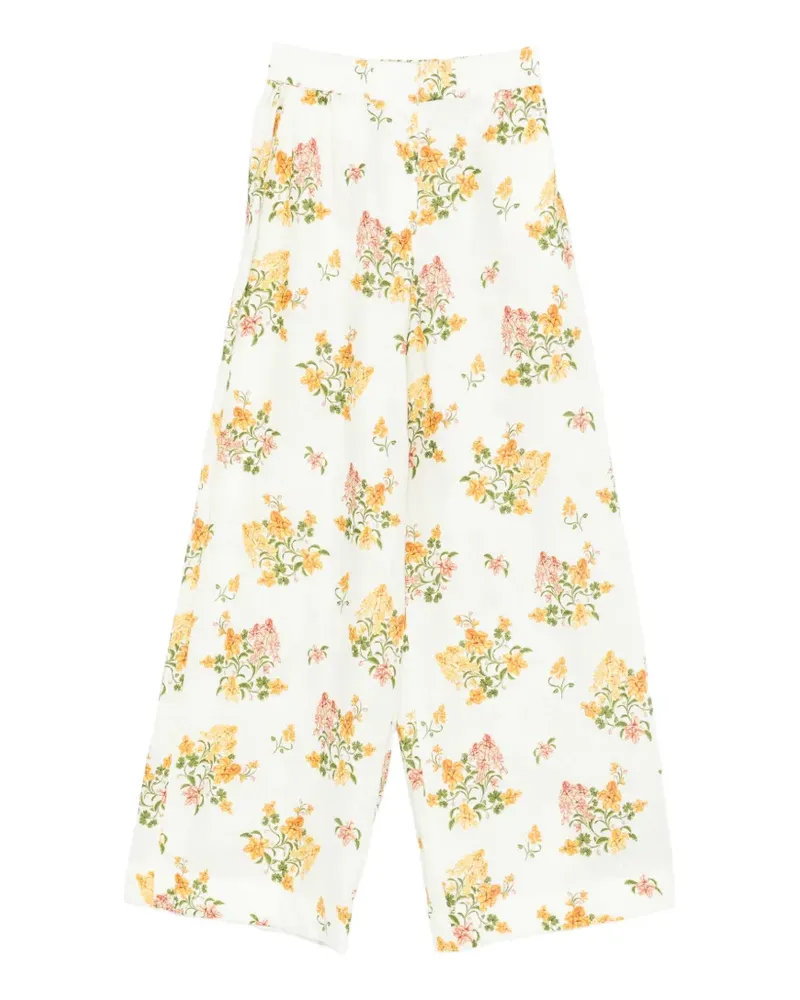 AGUA BENDITA Tota Cordillera Palazzohose mit Blumen - Weiß Weiß