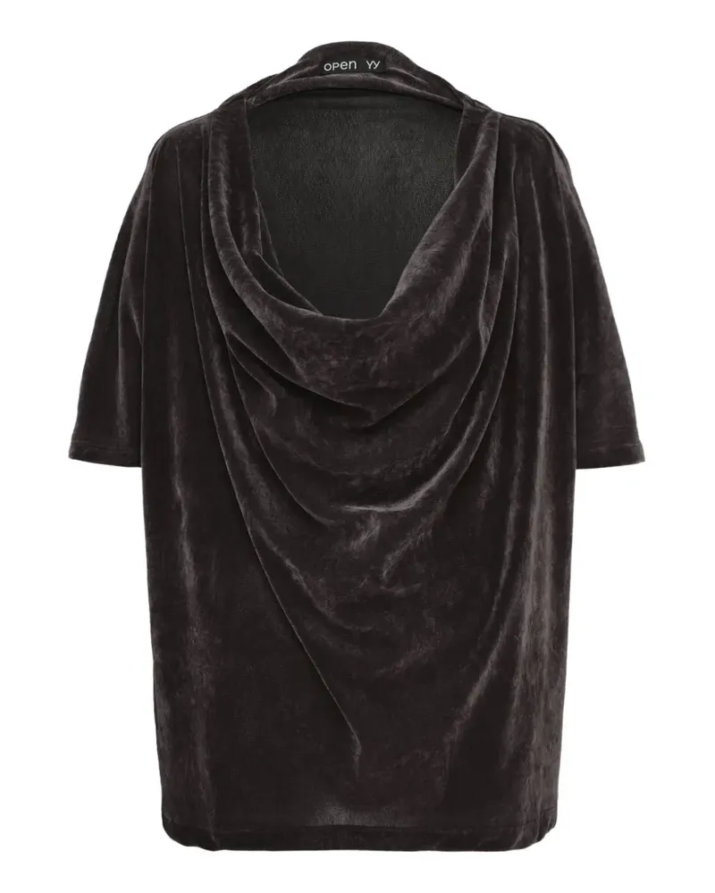 OPEN YY T-Shirt aus Samt mit Wasserfallkragen - Schwarz Schwarz