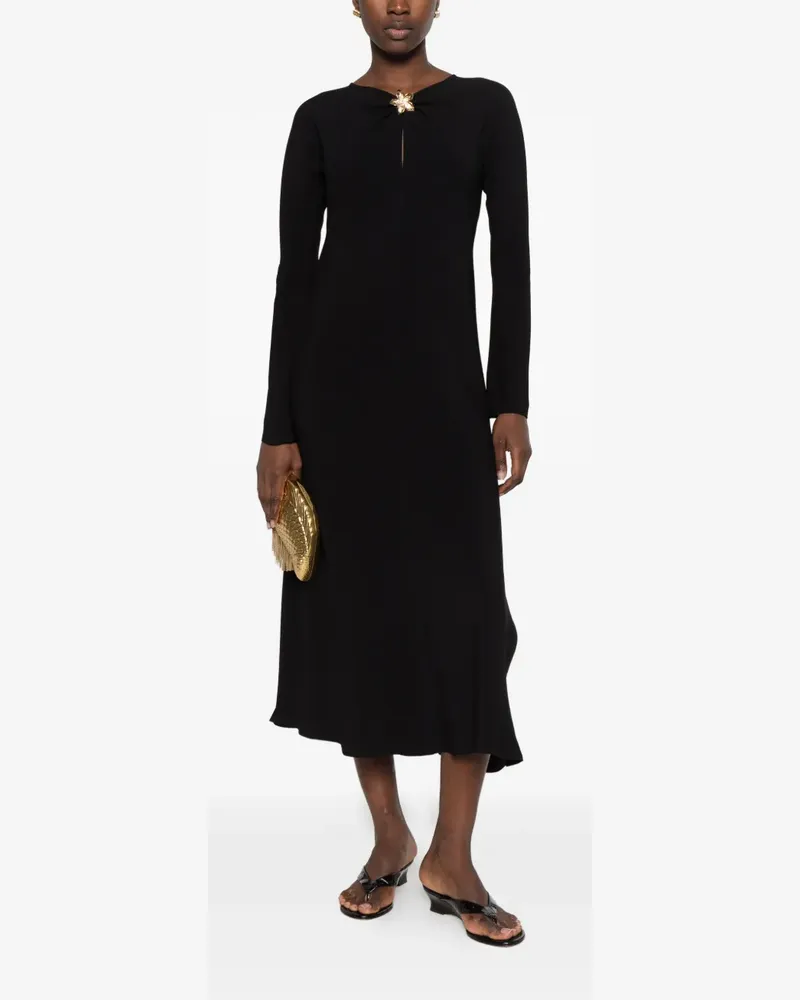 forte_forte flower-embellished ruched dress - Schwarz Schwarz