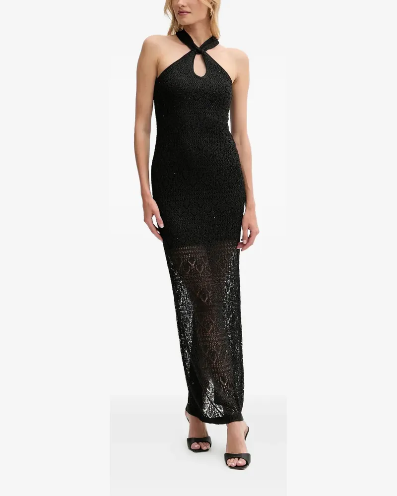 Guess Neckholder-Maxikleid aus Lochstrick - Schwarz Schwarz