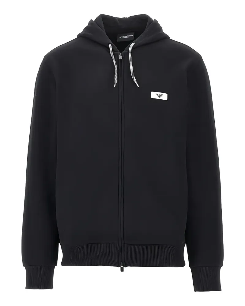 EA7 Kapuzenjacke mit Logo-Patch - Schwarz Schwarz