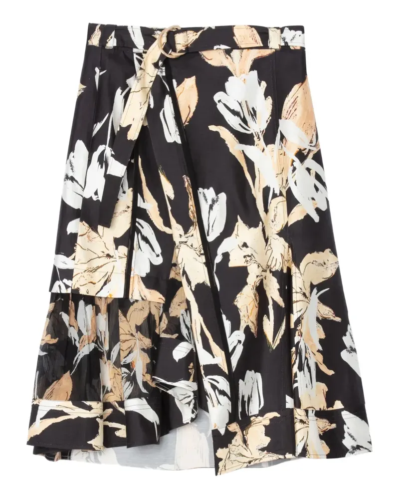 3.1 phillip lim Gerüschter Rock mit Blumen-Print - Schwarz Schwarz