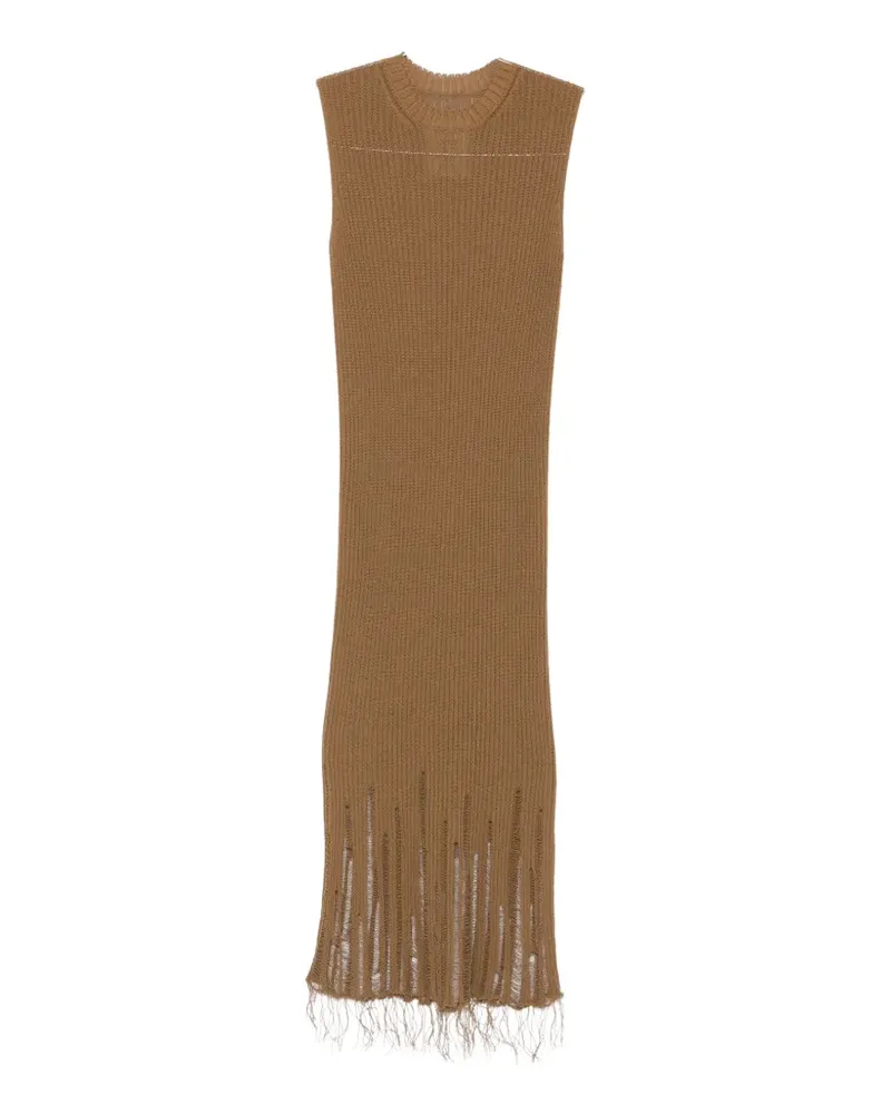 Uma Wang distressed ribbed-knit maxi dress - Braun Braun