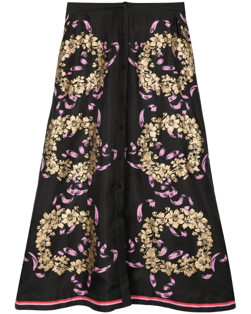 Cynthia Rowley Rock aus Seide mit Blumen-Print Schwarz