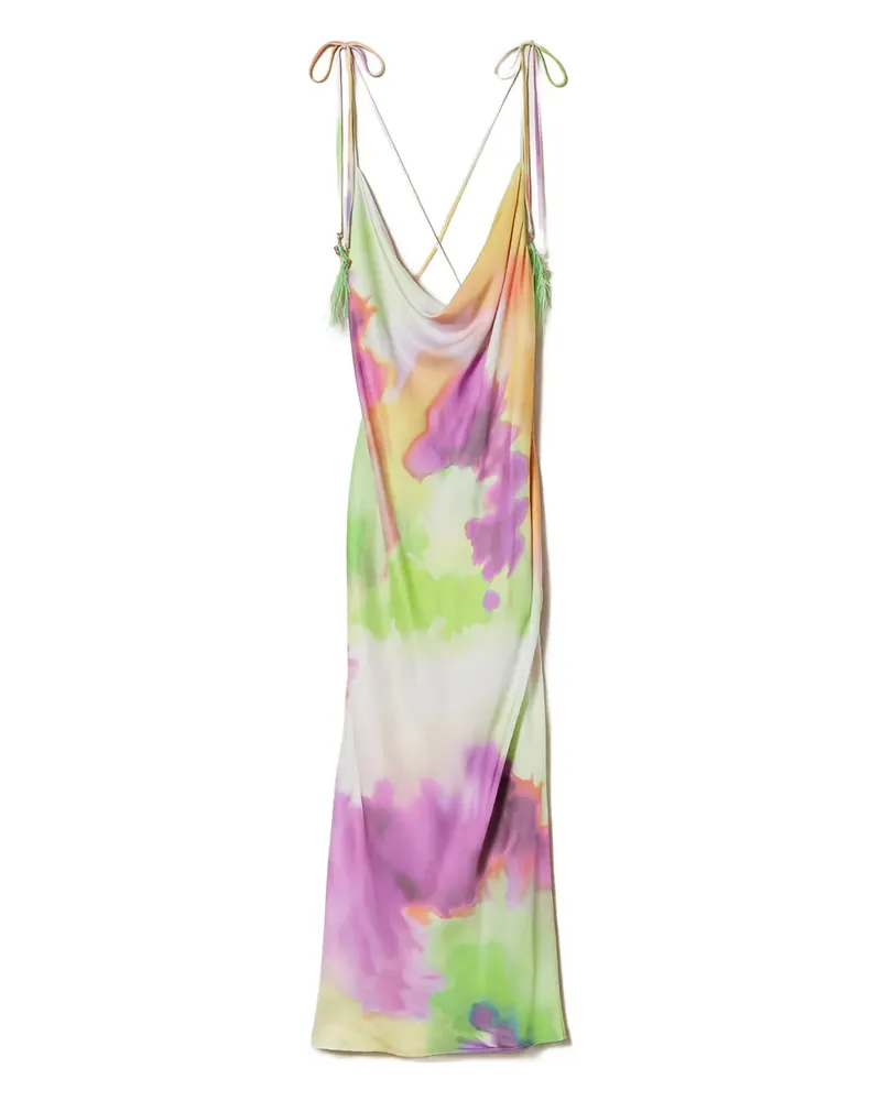 Twin-Set Batik-Midikleid mit Federdetail - Grün Grün