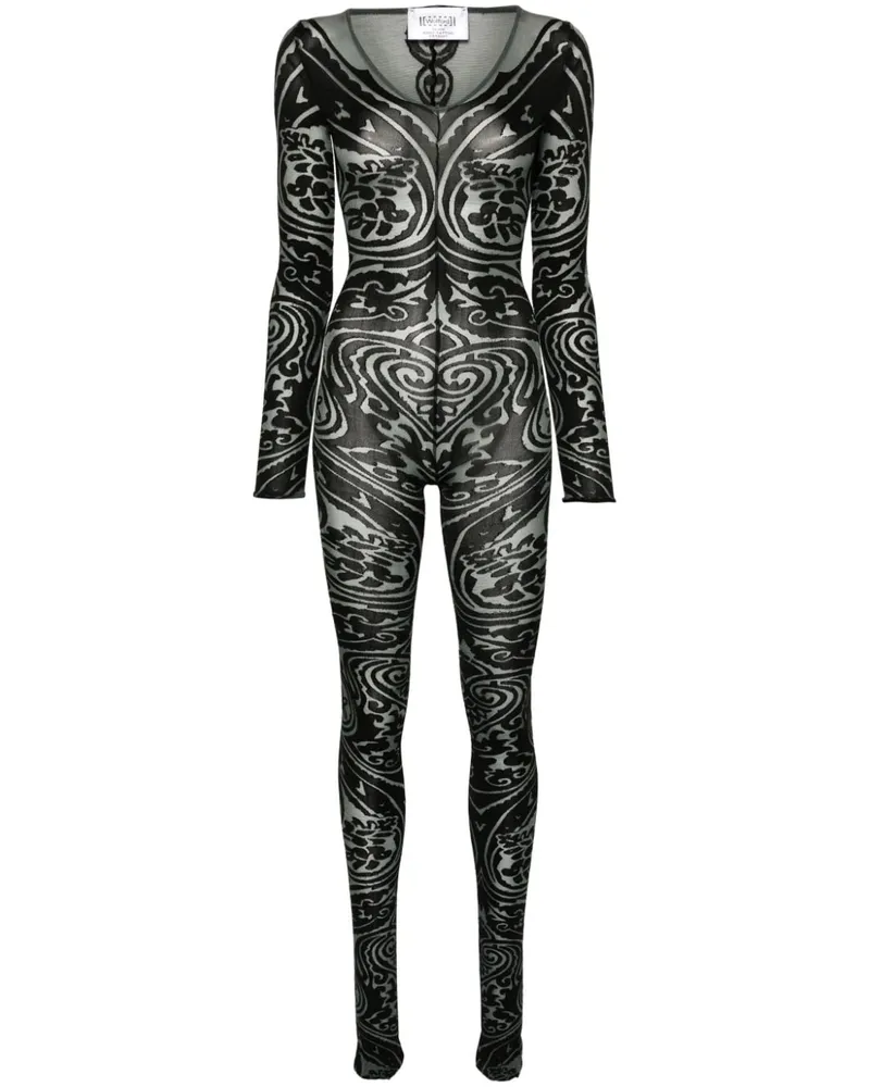 Wolford x ETRO Body Tattoo Catsuit mit V-Ausschnitt - Grau Grau
