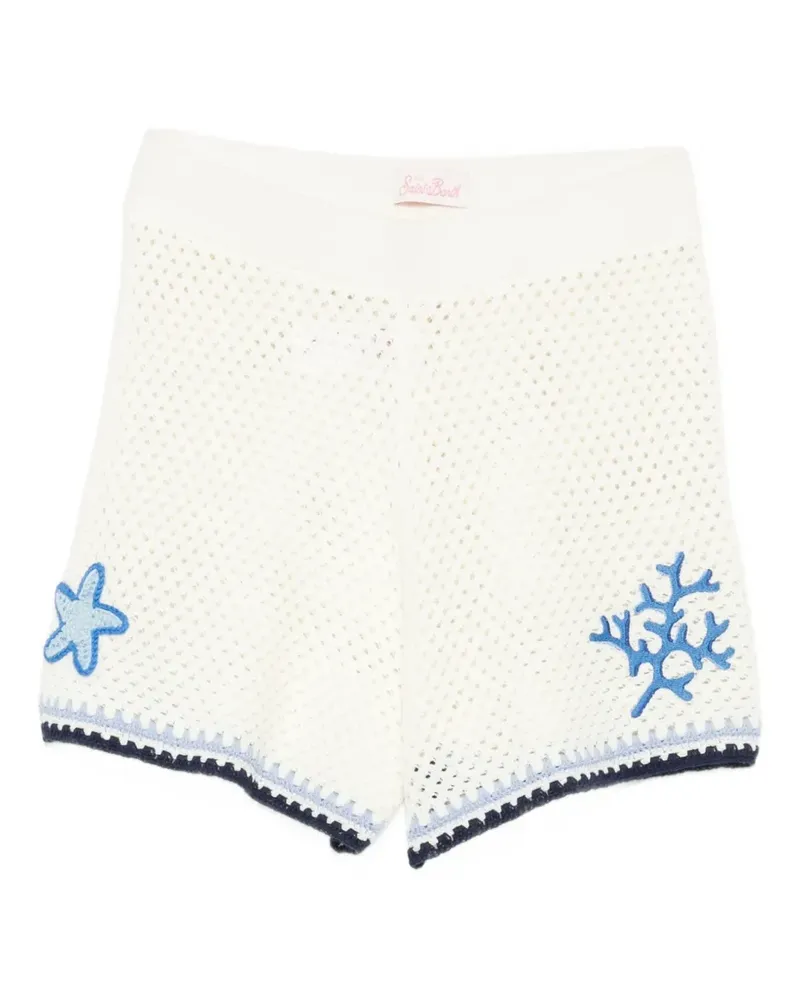MC2 Saint Barth Yvette crochet-knit coral-embroidered shorts - Nude Nude