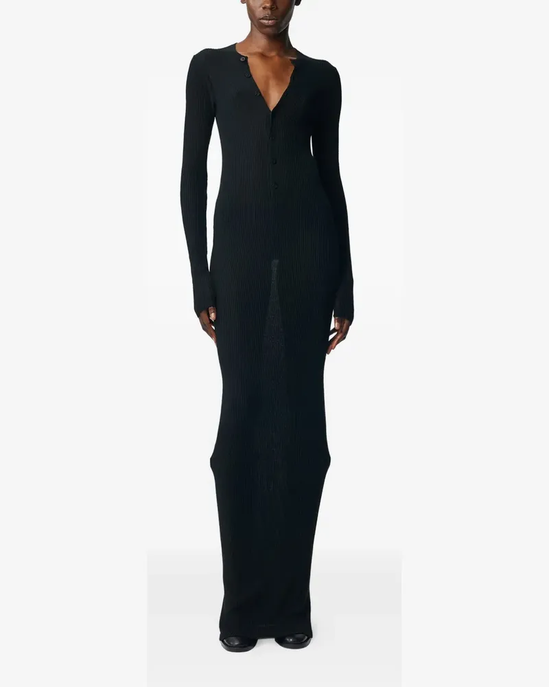 Ann Demeulemeester Geripptes Danse Merino-Maxikleid - Schwarz Schwarz