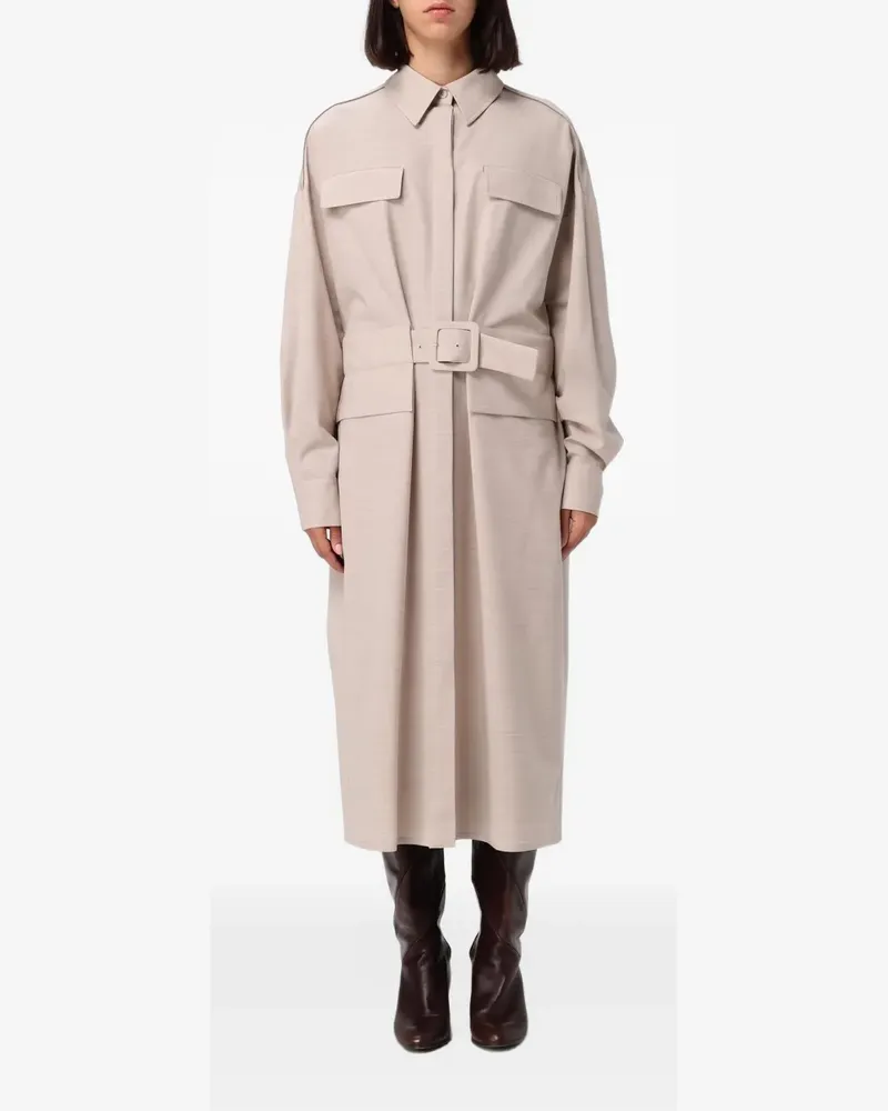 Fabiana Filippi Maxi-Hemdkleid mit Gürtel und Brusttaschen - Nude Nude