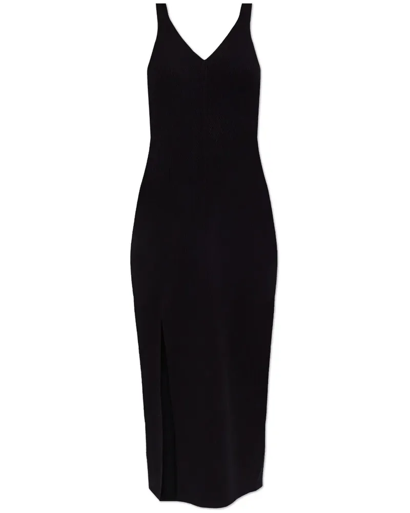 Lacoste Geripptes Kleid - Schwarz Schwarz
